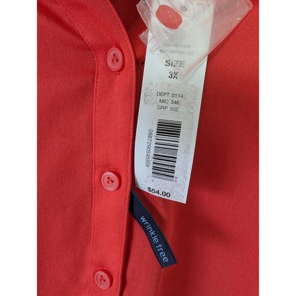 Westbound Woman Wrinkle Free Button Up Shirt Coral Orange Size 3X Office Casual - Picture 4 of 8